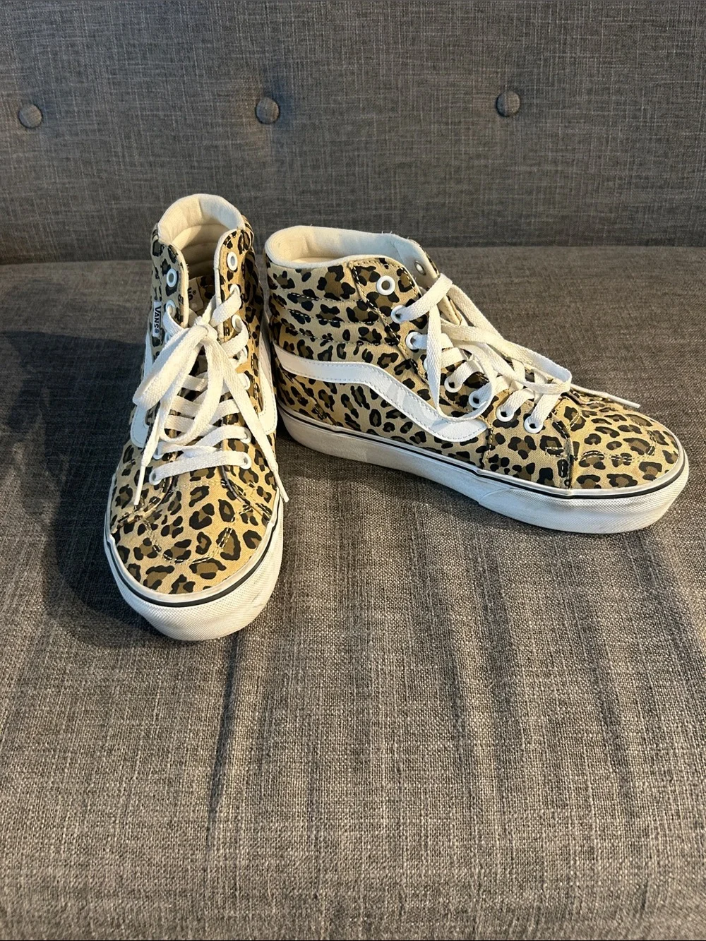 Vans Sk8-Hi Leopard Print High Top Sneakers - Tan, Black & White